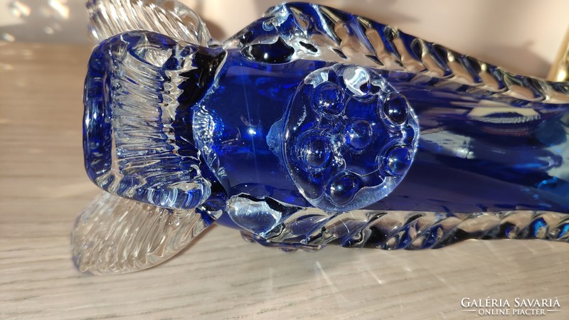 Csodaszép régi bohémia kék üveg váza