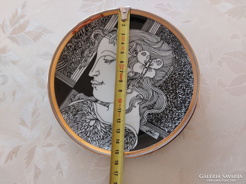 Hollóházi Szász Endre porcelán falidísz pillangós falitányér dísztányér 15.5 cm