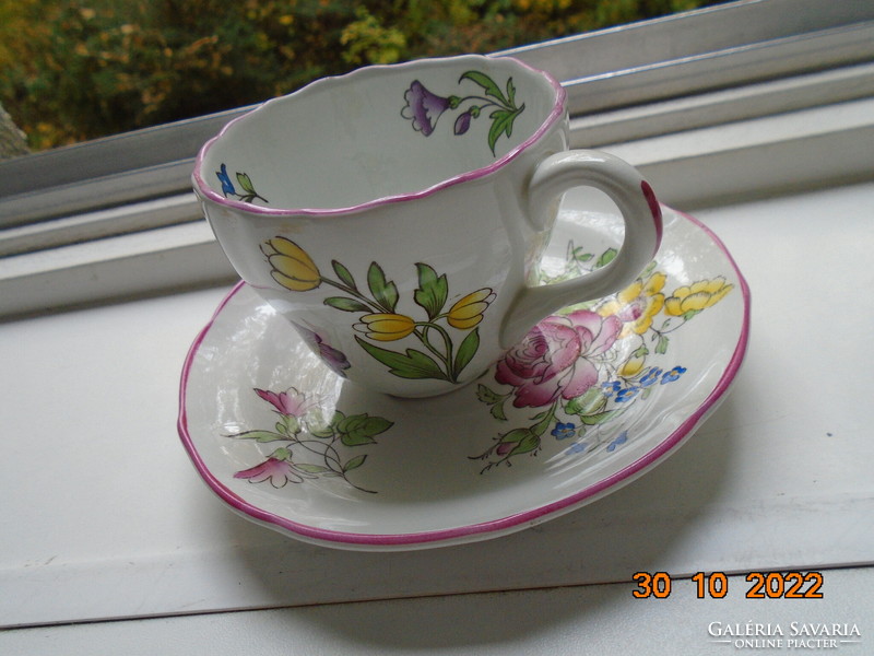 Spode marlborough sprays with floral pattern and chocolate cup coaster