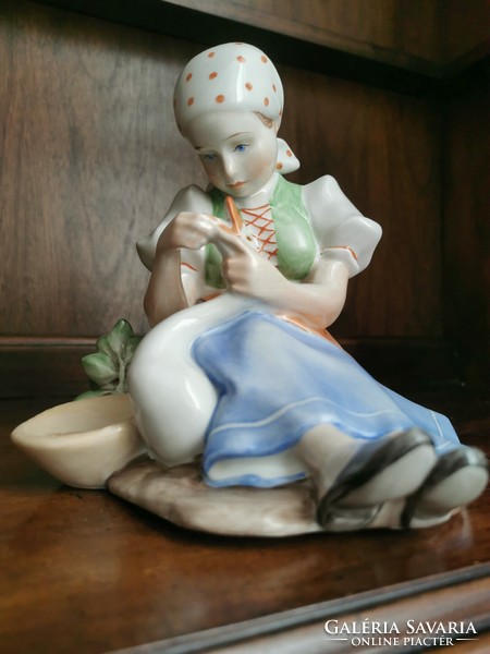 A rarity!!!Goose stuffing girl. Original Zsolnay porcelain!!!