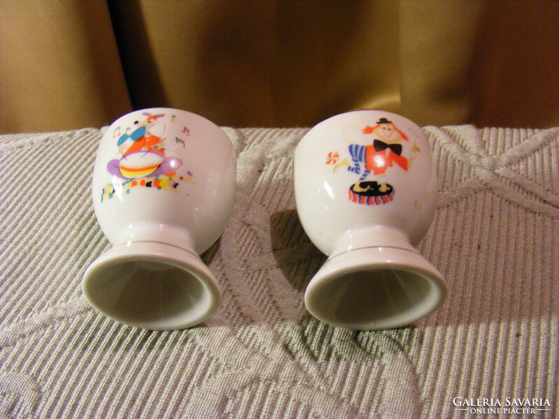 2 children's porcelain egg holder clown and kangaroo