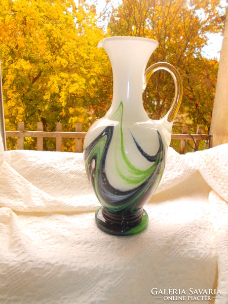 Czech jug made of large multi-colored glass -- spectacular beautiful piece 29.5 cm