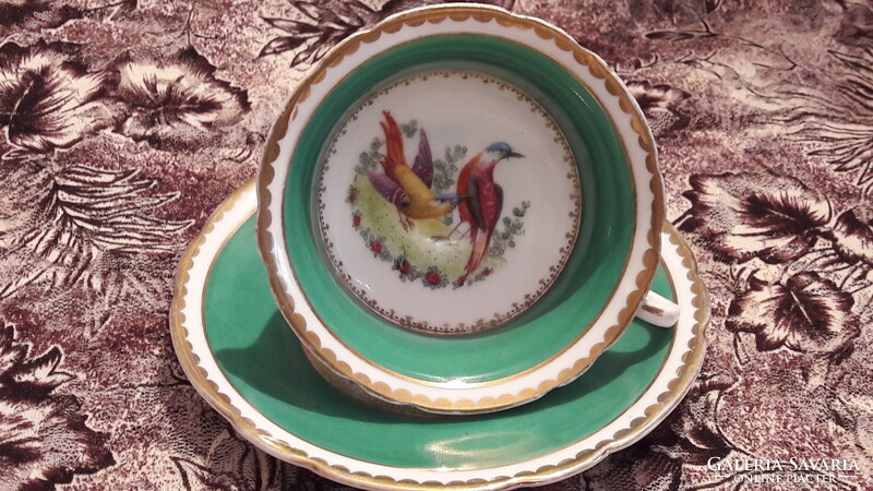 Antique bird porcelain tea cup with saucer (l3075)