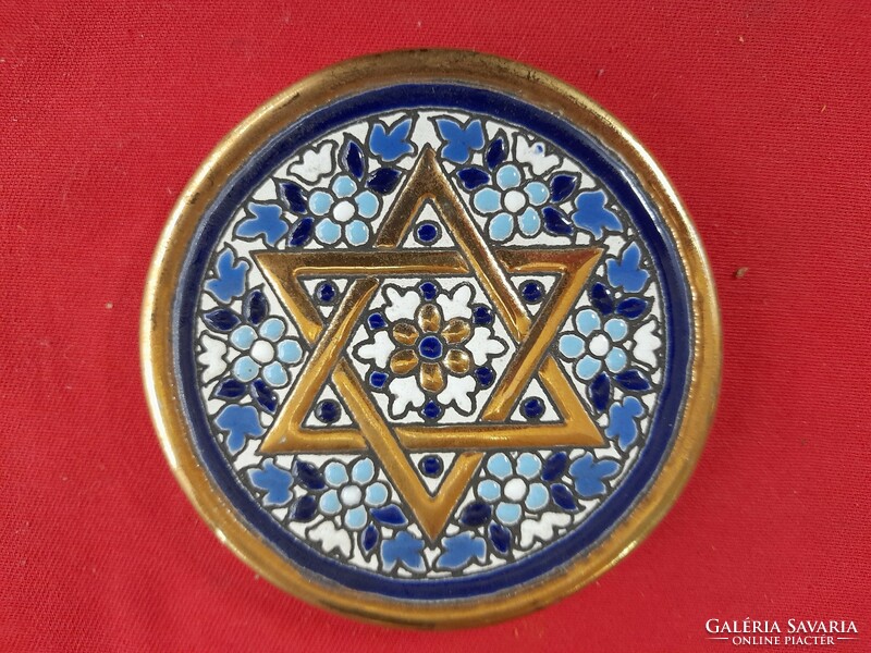 Judaika porcelain wall coaster plate, 24 carat gold-plated, with star of David. Marked.