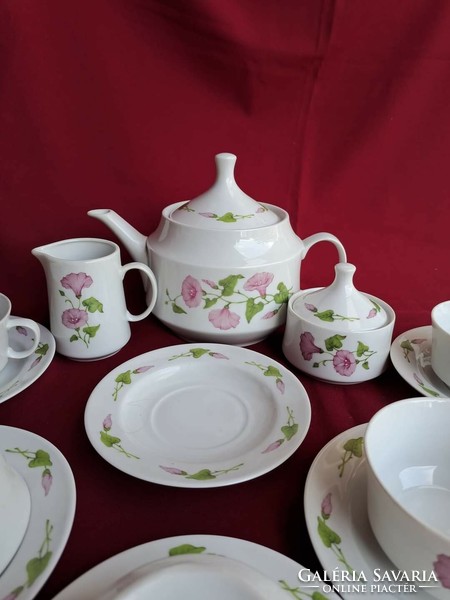 6 személyes Alföldi porcelán teáskészlet csésze kanna, cukortartó, tejszínes nosztalgia hagyaték