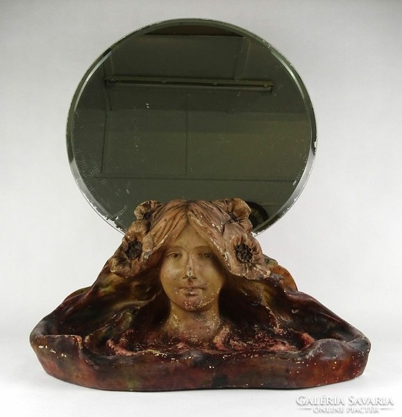 1L165 Antik szecessziós női fejes tükör 54 x 43 cm