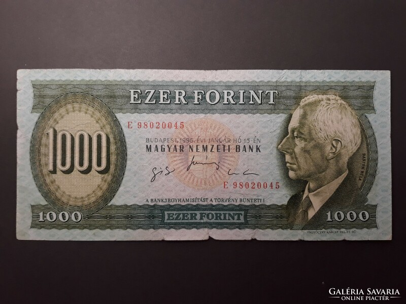 Magyarország 1000 Forint 1996 E Sorozat - Magyar 1000 Ft, Zöld, Bartók Ezres régi bankjegy, bankó