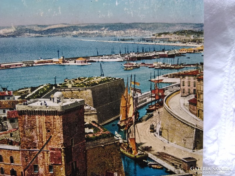 Antik francia fotólap/képeslap Marseille Saint-Jean erőd , tenger, kikötő, hajók 1935