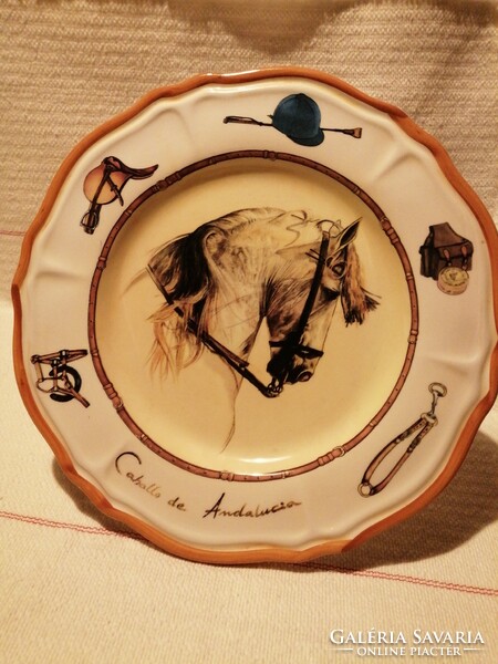 "Cahallo de Andalucia", olasz, lovas,talpas, kerámia torta tál, kínáló.