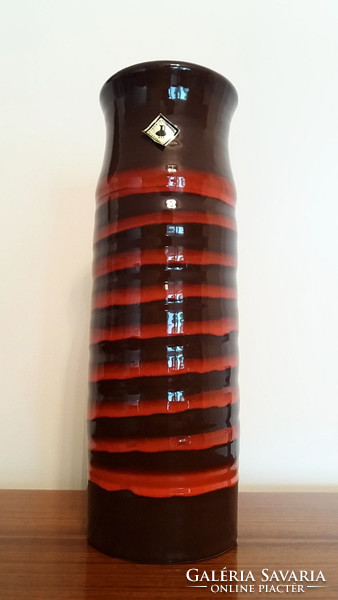 Retro glazed ceramic striped large craftsman old vase 32 cm