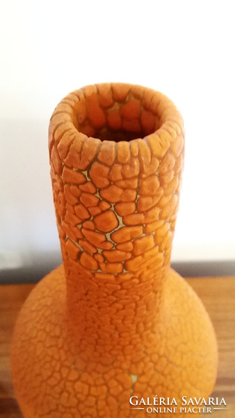 Retro old ceramic orange large vase 32 cm with cracked glaze shrink glaze