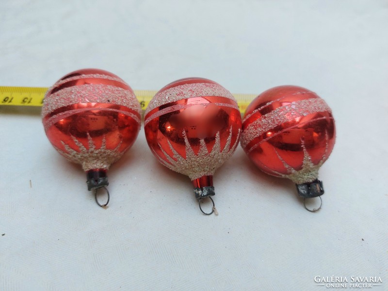 Retro glass Christmas tree decoration red old sphere 3 pcs