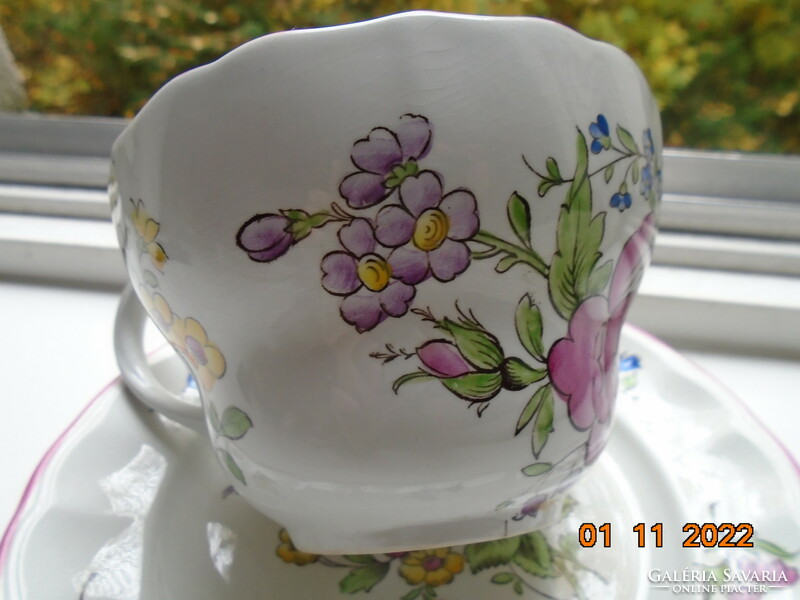 SPODE kézzel festett majolika MARLBOROUGH SPRAYS látványos virágmintával teás csésze alátéttel