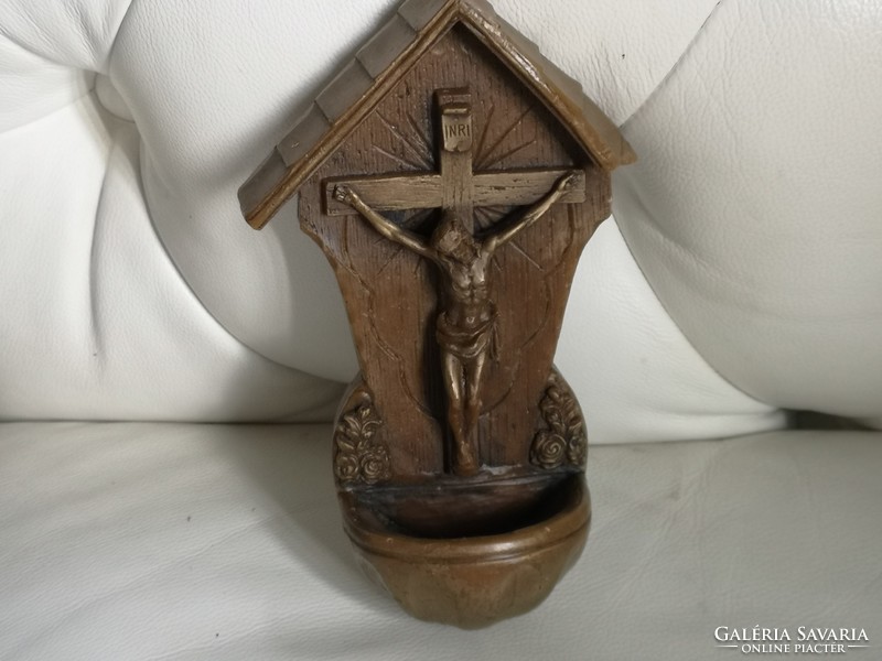 Old wax holy water holder, 21 cm