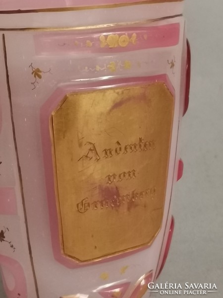 Biedermeier pink gold painted bath glass