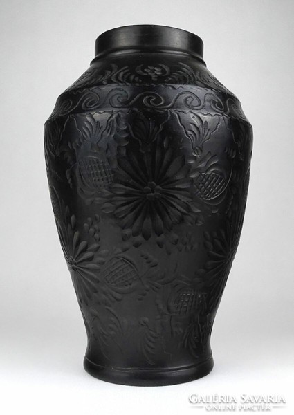 1L225 Jelzett korondi fekete cserép váza Balázs Lajos 1990 30.5 cm