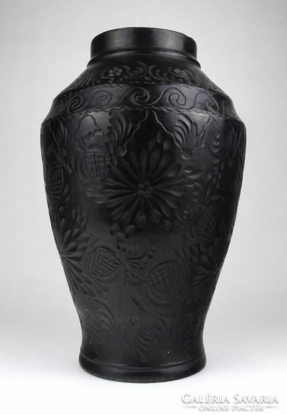 1L225 Jelzett korondi fekete cserép váza Balázs Lajos 1990 30.5 cm