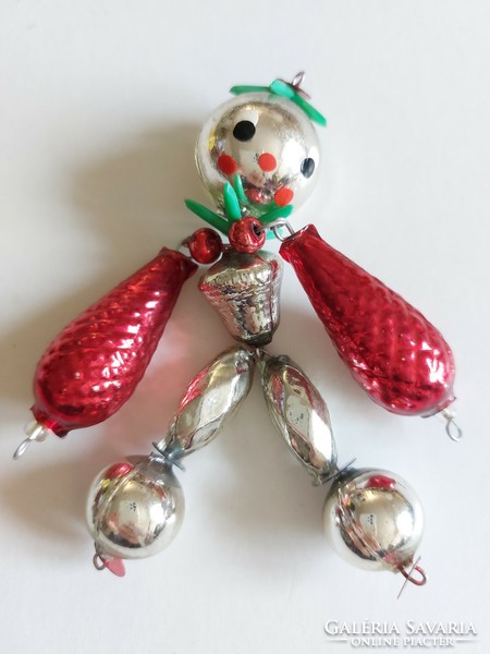 Old glass Christmas tree ornament figural silver red glass ornament