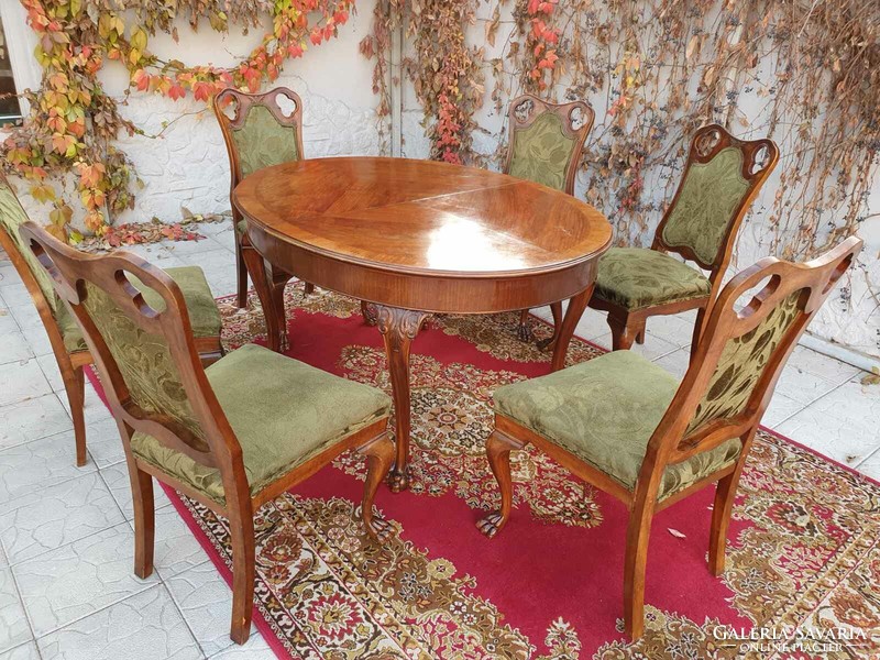 Antique dining / meeting table with 6 upholstered chairs