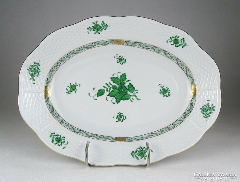 1L203 Zöld Apponyi mintás Herendi porcelán kínáló 23 x 31 cm