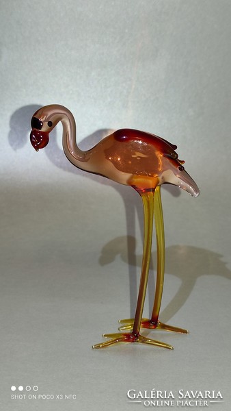 LEÁRAZTAM! Muránói üveg madár flamingó figura 11,5 cm