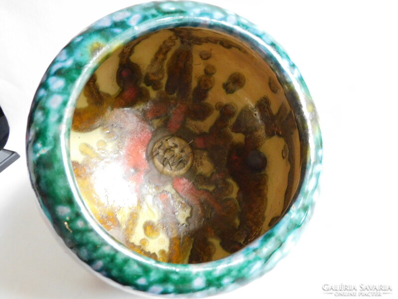 Péter ferenc - retro ceramic industrial artist three-legged flower arrangement/ikebana bowl