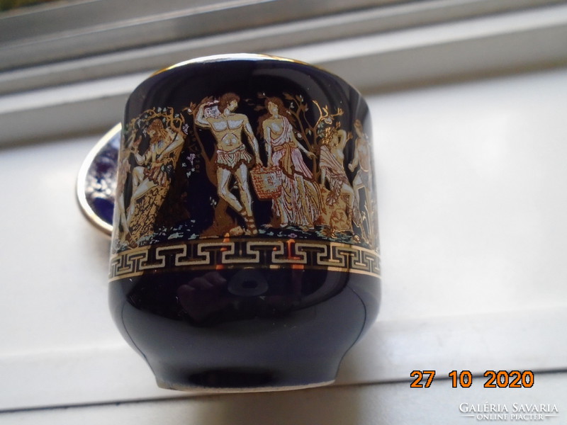 Kézzel festett arany, ezüst és színes zománc görög mitológiai fríz mintákkal,mokkás csésze alátéttel