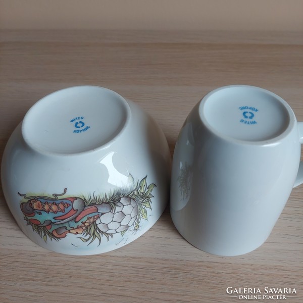 Kőbánya porcelain factory (witeg köporc) soccer mug muesli bowl