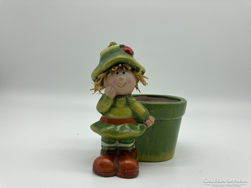 Mini pot with little girl, ceramic