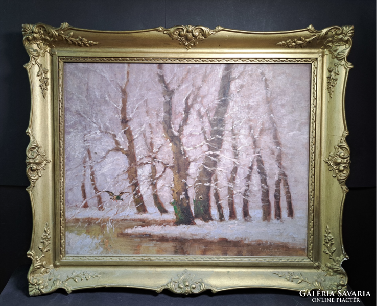 Ferenc Szentgály: winter landscape (oil painting on canvas, 40x51 cm)