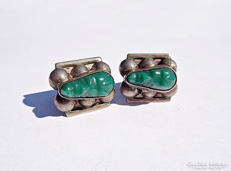 Mexican silver earrings with green onyx stones