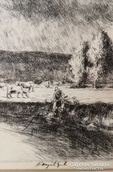 Fk/248 - Gyula Komjáti-Wanyerka - stormy harvest - etching