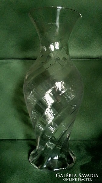 Huge, special, old, elegant, beautiful twisted pattern blown glass vase 39 cm