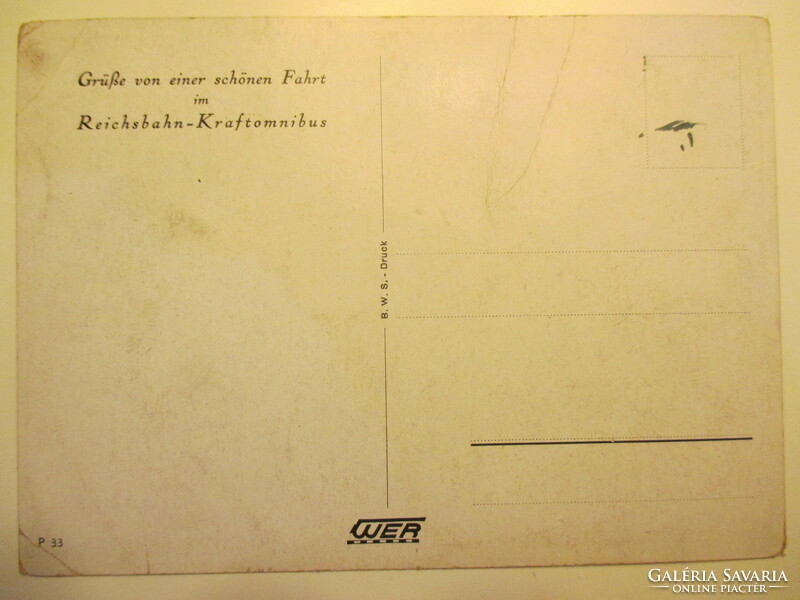 Német képes levelezőlap, 1930-as évek második fele: Reichsbahn - Kraftomnibus.