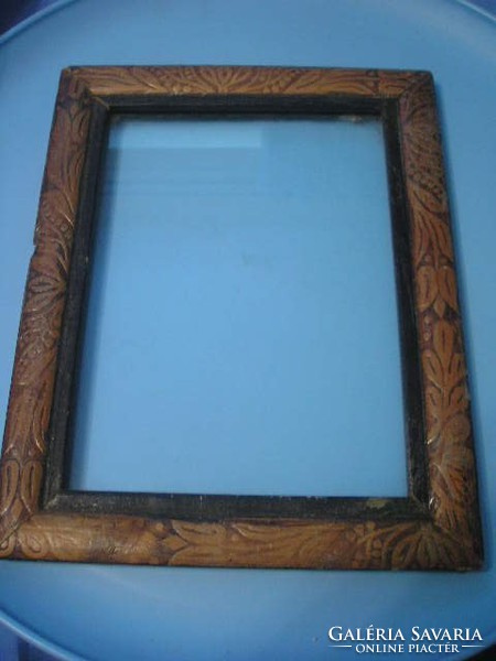 U10 antique, rosewood glass plate mirror - photo-handicraft frame, decorative carved marked 29 x 24 cm