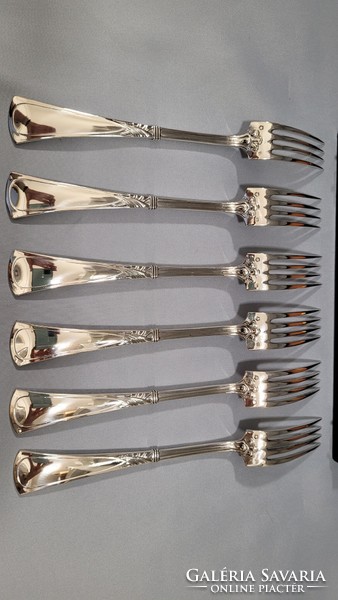 Antique Art Nouveau 6 silver forks in a box