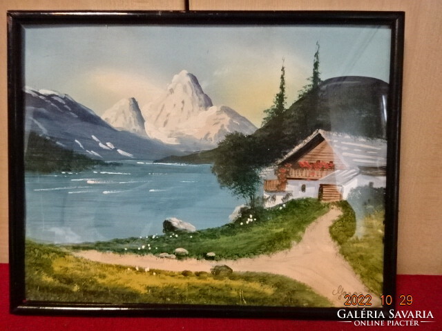 Garay painting, mountain house on the shore of the lake. Landscape. He has! Jokai.