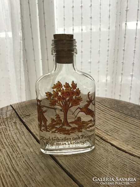 Glass hunting flask with enamel painted decoration