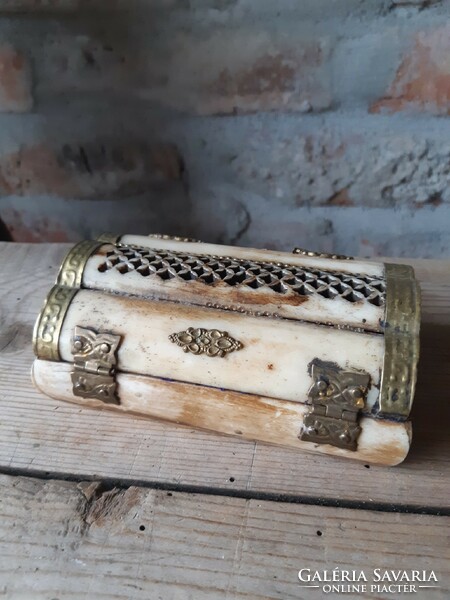 Indian bone box with copper beating