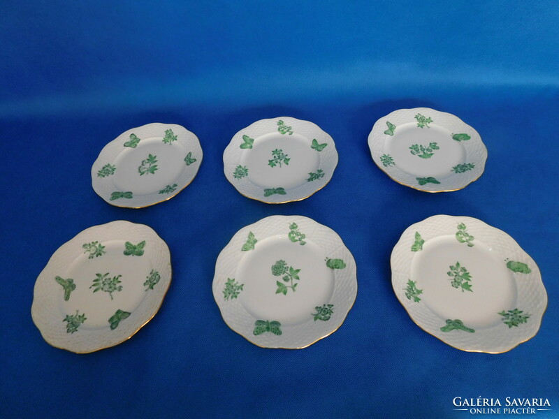 Set of 6 cookie plates with green Victoria pattern from Herend
