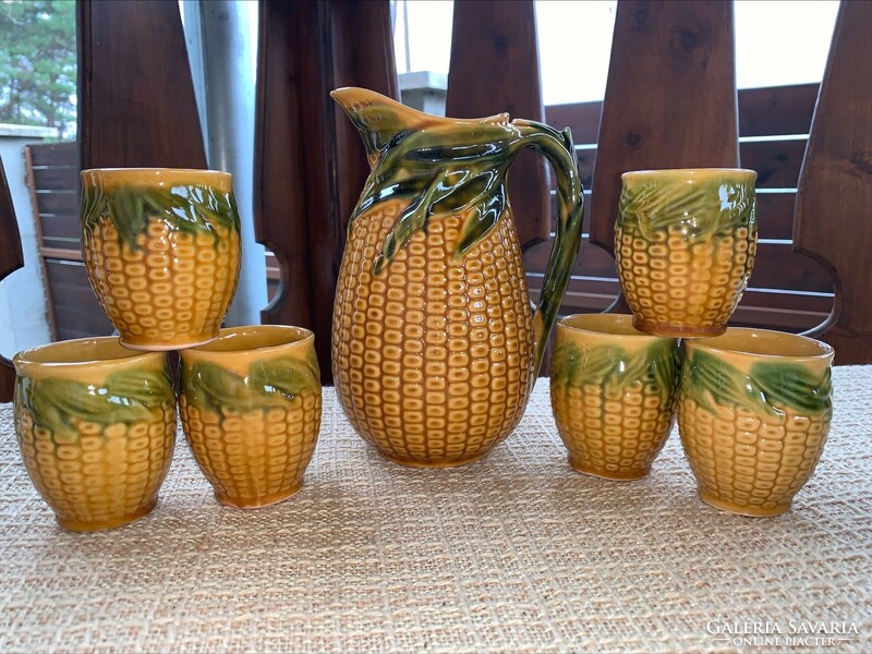 Retro corn ceramic wine set, 1 jug and 6 pcs. Glass