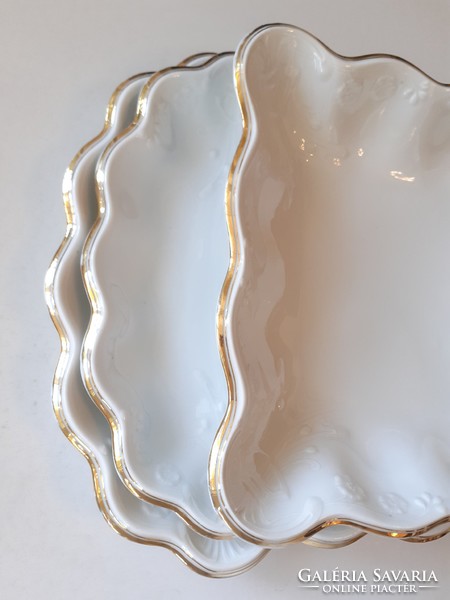 Régi szecessziós fehér porcelán Geschützt szögletes kínáló tál tálca 3 db
