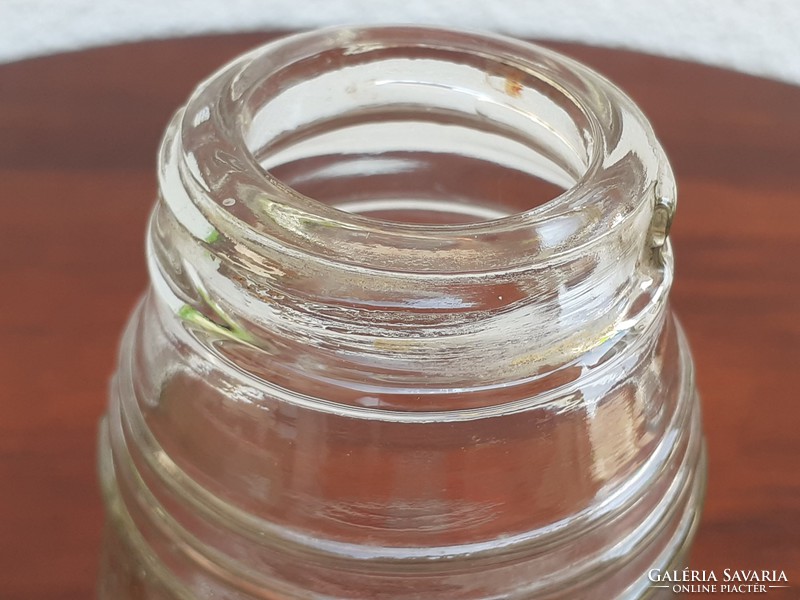 Régi mustáros üveg csíkos palack 10 cm