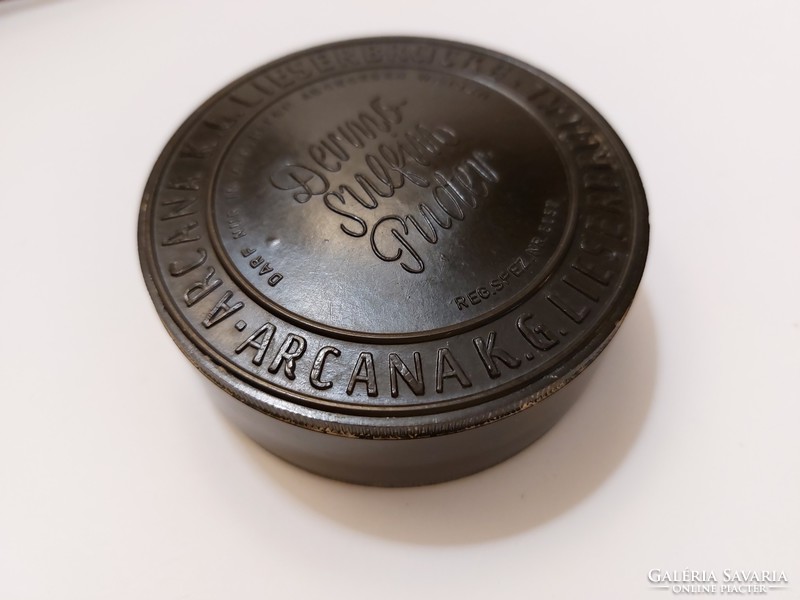 Old pharmacy arcana powder box with black vinyl pharmacy powder box