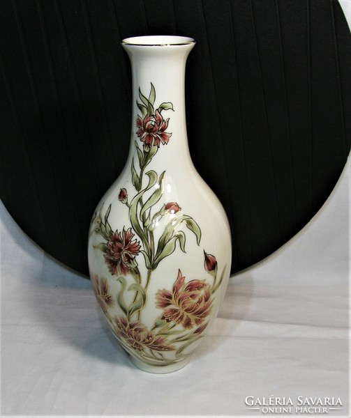 Zsolnay hand-painted vase with carnation pattern - 27 cm