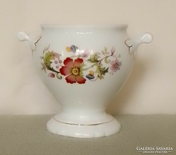 Old retro marked aquincum flower pattern two-handled porcelain sugar sauce bowl