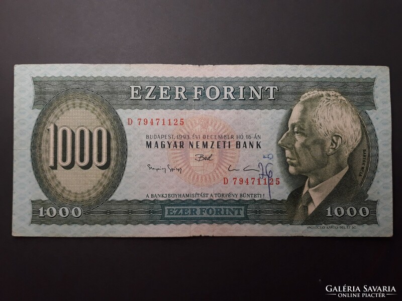 Magyarország 1000 Forint 1993 D Sorozat - Magyar 1000 Ft, Zöld, Bartók Ezres régi bankjegy, bankó