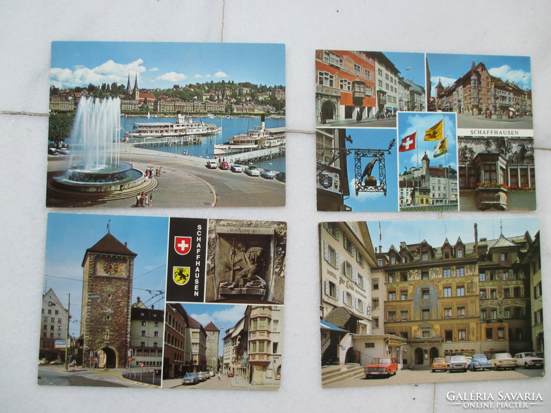 Svájci képes levelezőlapok városképekkel az 1960-as évek elejéről, 6 db.