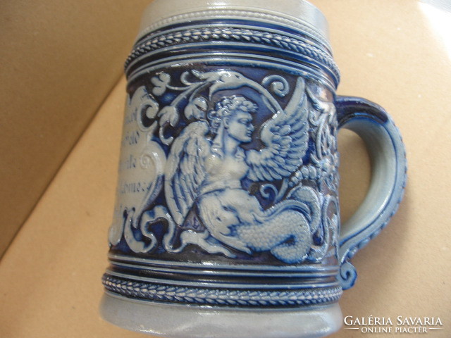 Westerwald beer mug with winged mythological figures