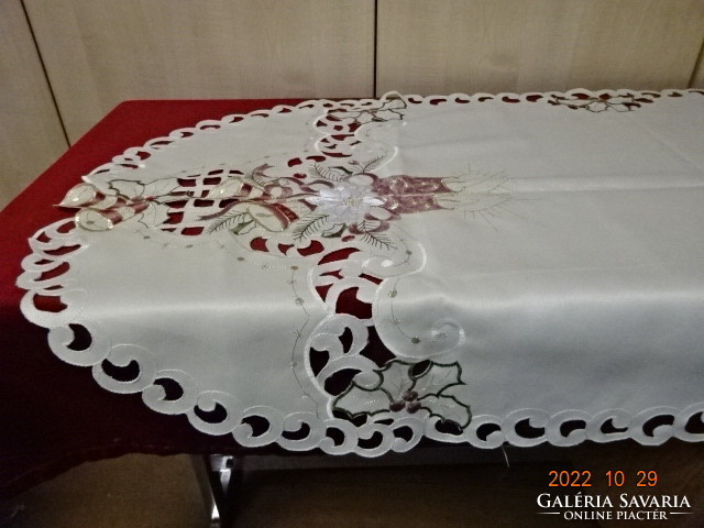 Christmas tablecloth, centerpiece, openwork edge, decorated with bells and candles. He has! Jokai.